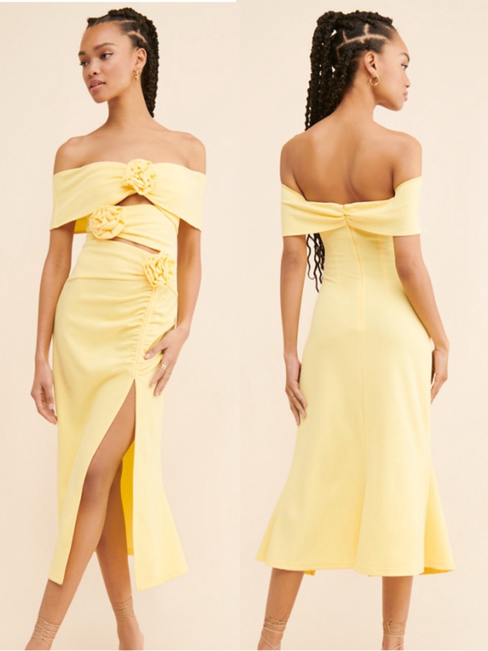 Elliatt Sardinian Butter Yellow Cut Out Midi Dress Size S